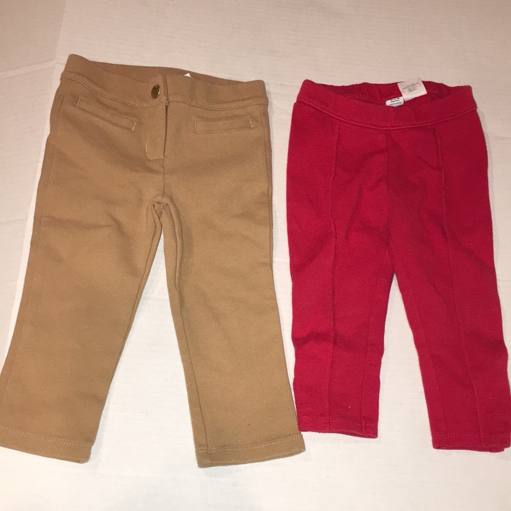 Janie & Jack Toddler Girl Pants And Legging Bundle | Beige And Red | 12-18 M